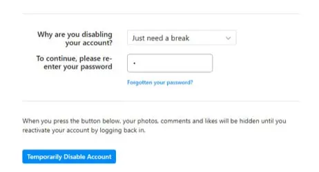 Disable your Instagram account 10