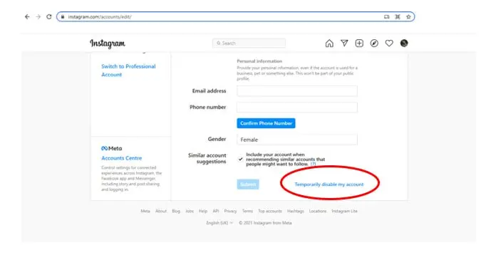 Disable your Instagram account 7