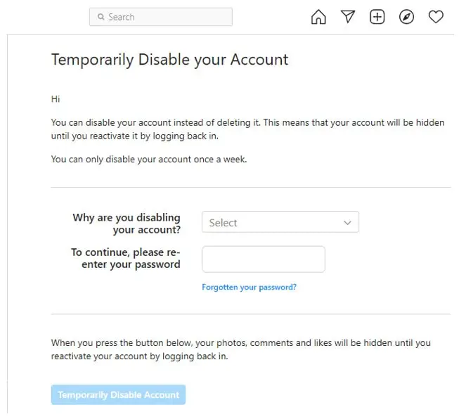 Disable your Instagram account 8